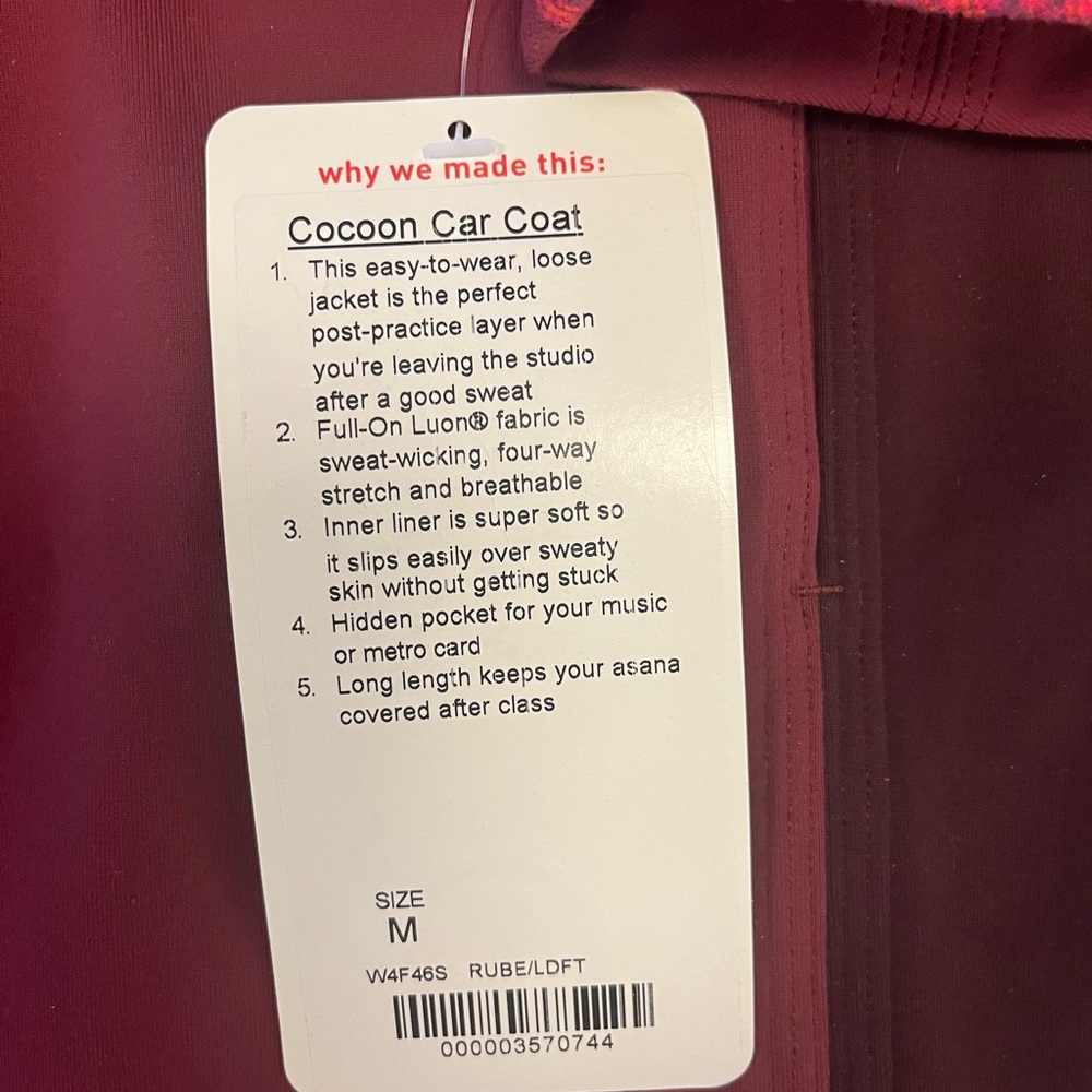 NWT Lululemon Women's Cocoon Car Coat - Burgundy Size Medium RARE FIND - Picture 7 of 12